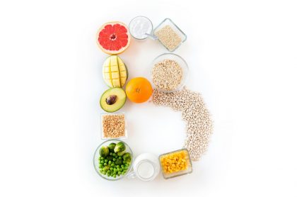 The letter B written with health foods