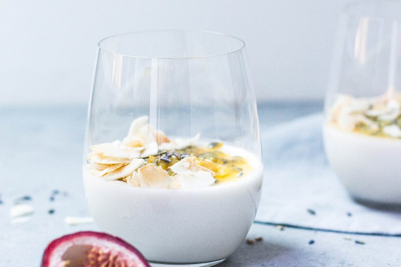 Yogurt in a cup with passion fruit