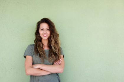 Smiling woman on perfect diet