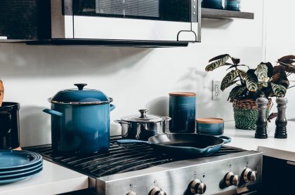 Pots and pans in a kitchen